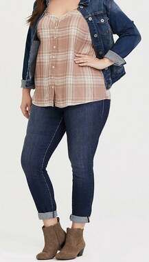 Torrid Sophie Tie Back Plaid Tank Cami Women’s Plus 4x Tan Taupe Front Buttons